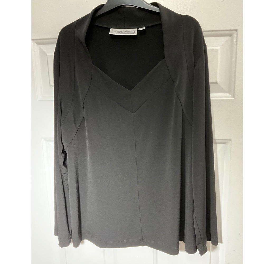 Simonton Says George Simonton Black V-Neck Long Sleeve Top Blouse 1X